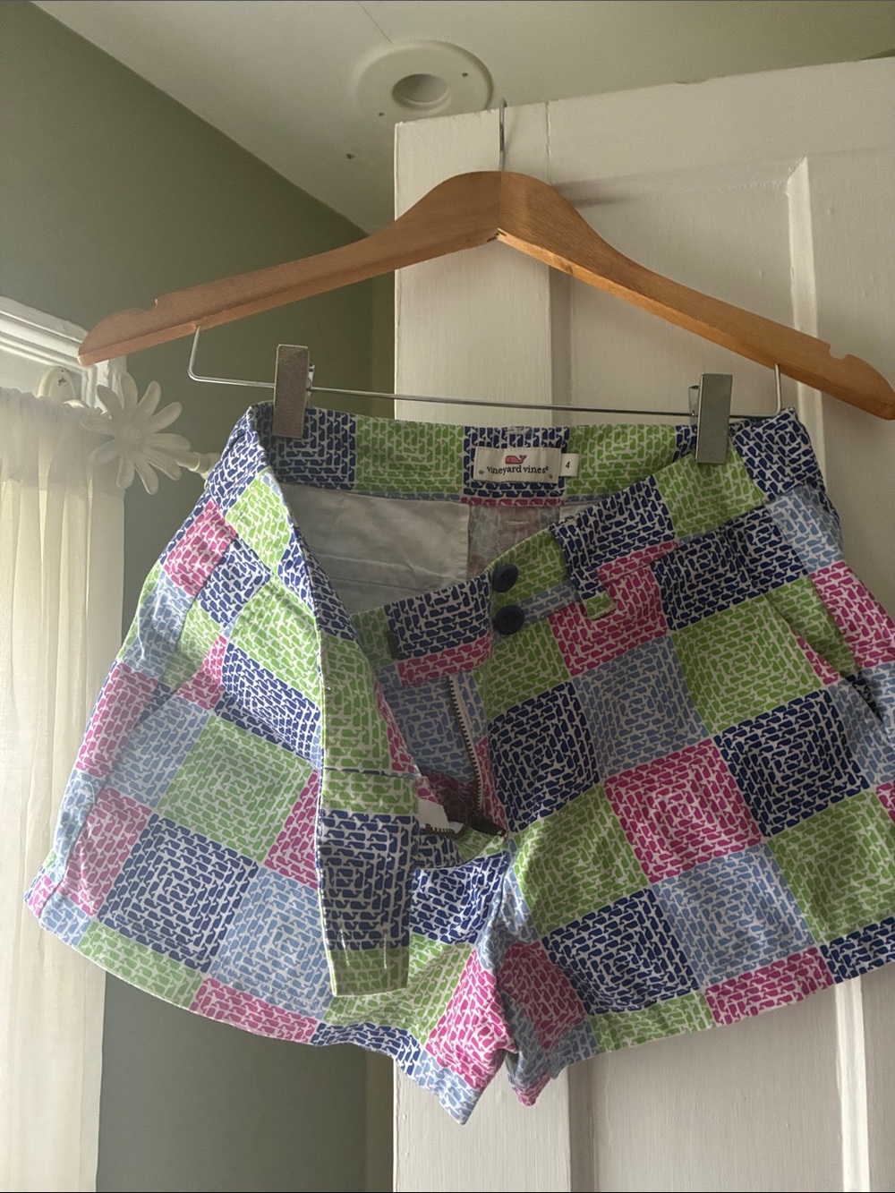 Vineyard Vines Patchwork Plaid Shorts in Blue, Pink & Green